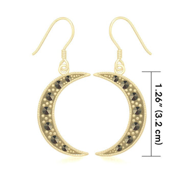 Crescent Moon Solid Gold Earrings with Marcasite GER1906 - Jewelry